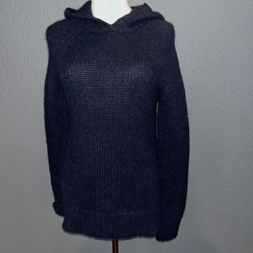 SEAFARER Made in Italy Alpaca Wool Blend Hooded Navy Long Sleeve Sweater EUC -S